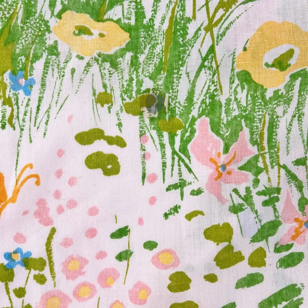 Vintage 70s Cottagecore Floral Butterfly Twin Fitted Sheet 1970s